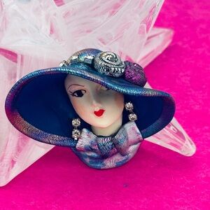 Vintage Elegant Blue and Purple Lady Head Brooch